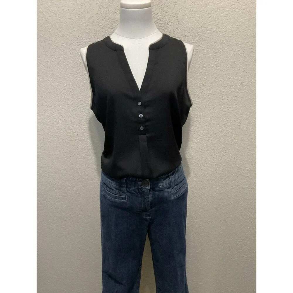 Ann Taylor, Women’s, Sleeveless Blouse, Split Neck, Black, Size: M - Picture 1 of 6